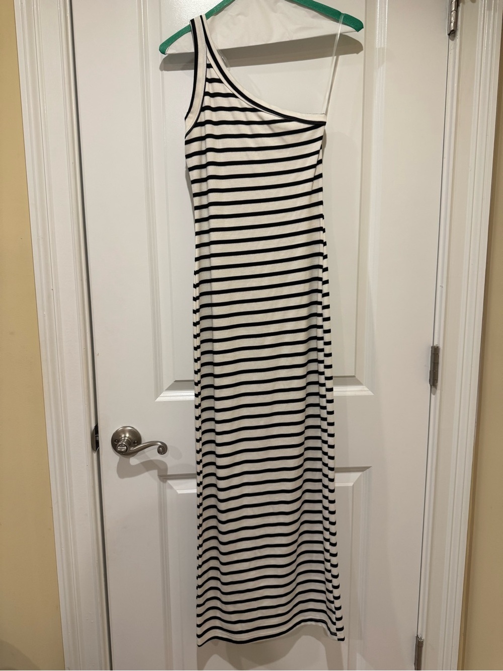 Altar'd State Black and White One-Shoulder Striped Maxi Dress